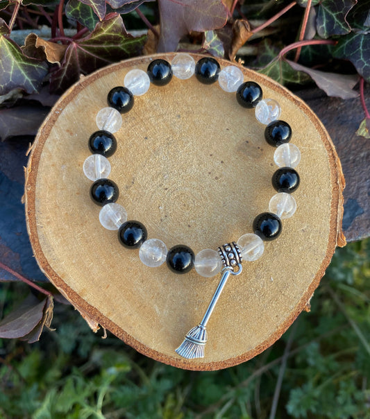 Bracelet Cristal de Roche et Obsidienne Noire