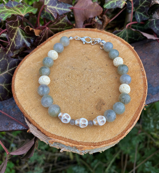 Bracelet Skulls Labradorite et Os