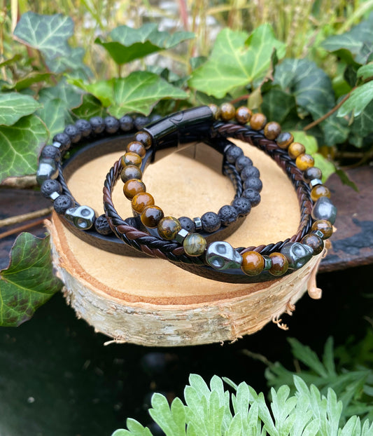 Bracelet Cuir Noir et Pierres