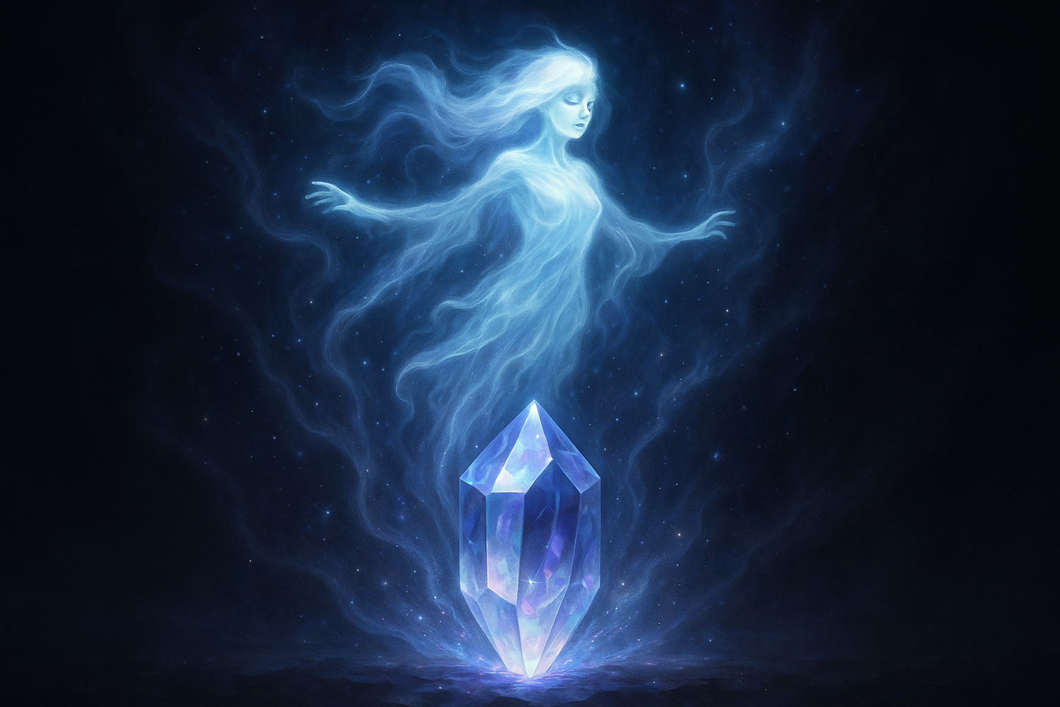 un esprit qui sort d'un cristal